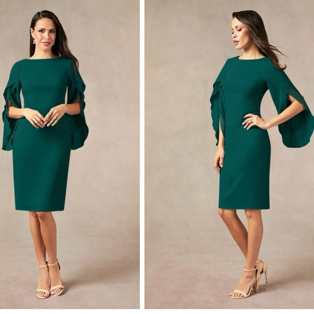 AZAZIE CARTER Stretch Pine Sheath Ruched Stretch Chiffon Dress NWT Women’s Sz 8 - Picture 2 of 16